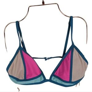 Gianni Bini bikini Top Color Block‎ Triangle Pink Beige Teal Aqua M